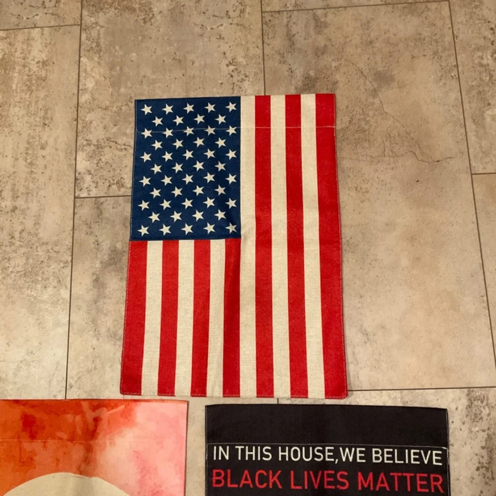 Lot of 3 Hanging Banner Flags Peace Sign American Flag Kindness Equal Rights